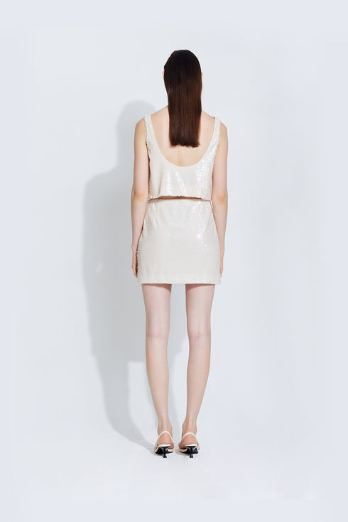 Kara Sequin Top in Ivory